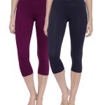Organic Cotton Capri (3/4) Legging Pack of 2 - Bitz ( Plum and Peacot )