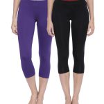 Organic Cotton Capri (3/4) Legging Pack of 2 - Bitz ( Black Beauty and Heliotrope )