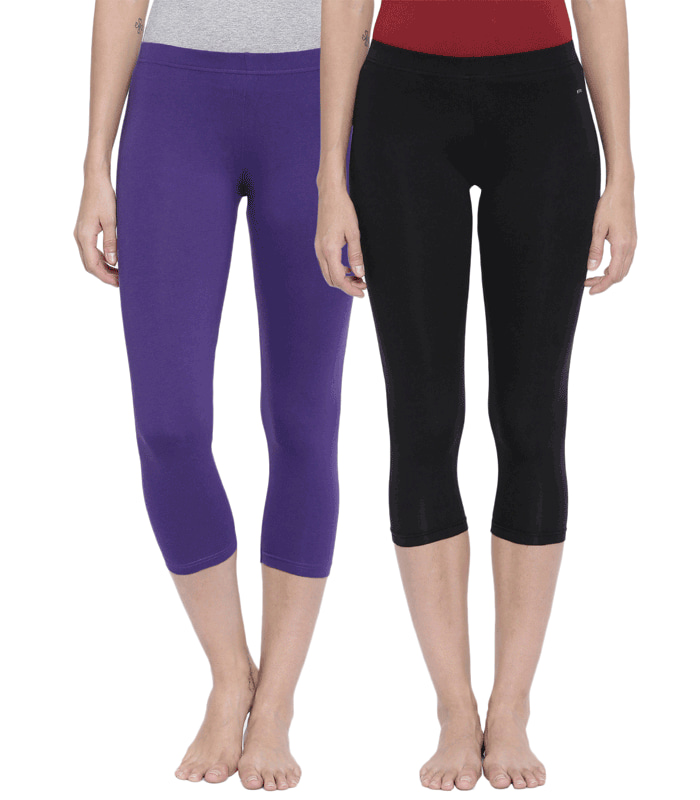 Buy Kryptic pack of 2 womens 95% cotton,5% Elastane solid capri length  leggings Online at Best Prices in India - JioMart.