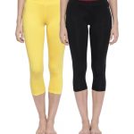 Organic Cotton Capri (3/4) Legging Pack of 2 - Bitz ( Black Beauty and Habanero Gold )
