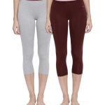 Organic Cotton Capri (3/4) Legging Pack of 2 - Bitz ( Light Grey Marl and Bitter Chocolate )