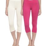 Organic Cotton Capri (3/4) Legging Pack of 2 - Bitz ( Magenta and Winter White )