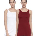 Organic Cotton Long Camisole Pack of 2 - Bitz ( White and Sundried Tomato )