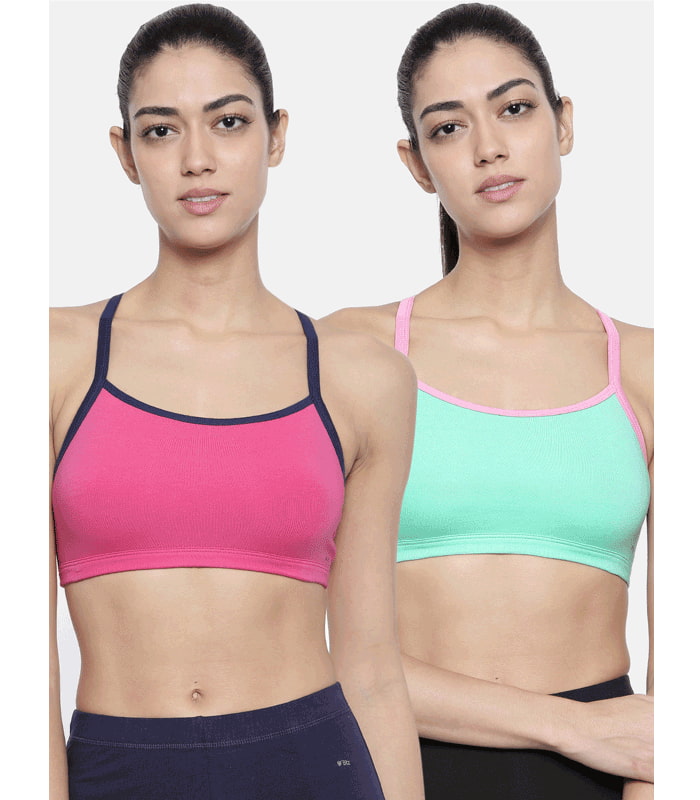 Racer Back Sports Bra Pack of 2 - BITZ ( Lucite Green and Magenta )