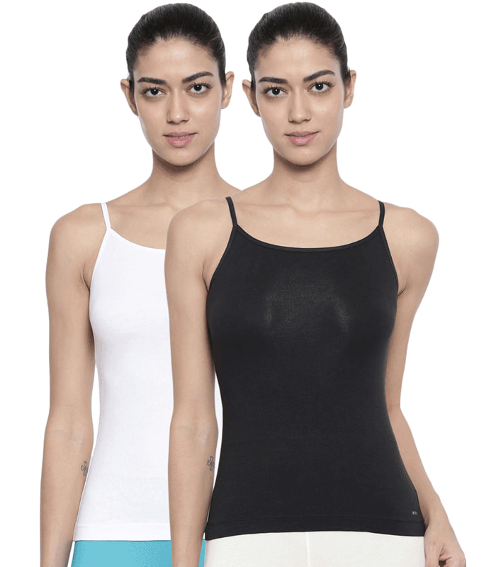 Organic Cotton Stretch Camisole Pack of 2 - Bitz ( Black and White )