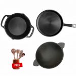 Pre-Seasoned Cast Iron Long Handle Dosa Tawa 11 Inches+ Skillet Double Handle 9.5 inch+ Appam Pan 9 inch+ FREE Wooden Ladles