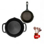 Pre-Seasoned Skillet Combo Set 9.5 inch + 6 inch Skillet + FREE Wooden Ladles