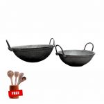 Pre-Seasoned Cast Iron Kadhai Combo Set 8 inch +10.5 inch +FREE Wooden Ladles