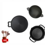 Pre-Seasoned Cast Iron Smooth Finishing Dosa Tawa (10.5 inch) + Skillet (9.5 inch) + Appam Pan (9 inch) + FREE Wooden Ladles